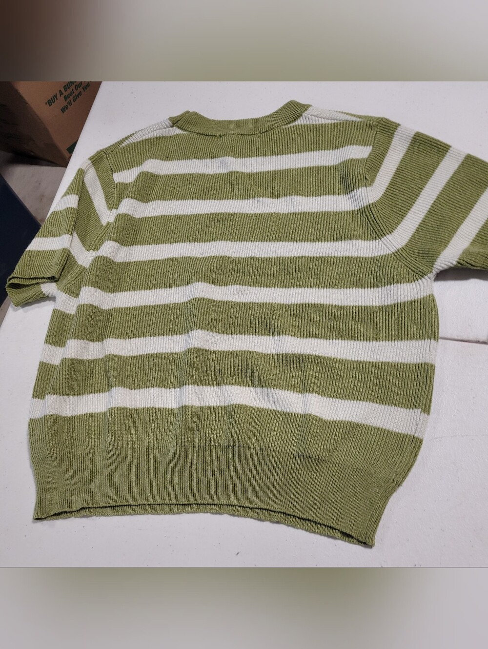 RN Striped Crewneck Sweater in Olive Green & White - Picture 4 of 5